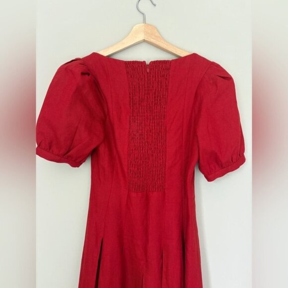 NEW Reformation Coucou Midi Linen Dress Sundried Tomato Red | US 2 UK 6 - Picture 9 of 15